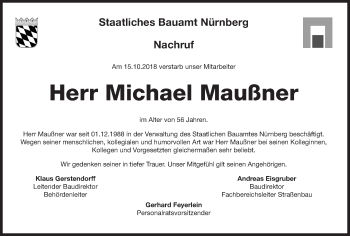 Traueranzeige von Michael Maußner von Gesamtausgabe Nürnberger Nachrichten/ Nürnberger Ztg.