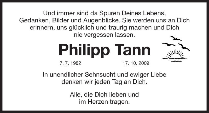  Traueranzeige für Philipp Tann vom 17.10.2018 aus Gesamtausgabe Nürnberger Nachrichten/ Nürnberger Ztg.
