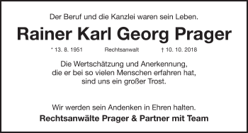 Traueranzeige von Rainer Karl Georg Prager von Gesamtausgabe Nürnberger Nachrichten/ Nürnberger Ztg.
