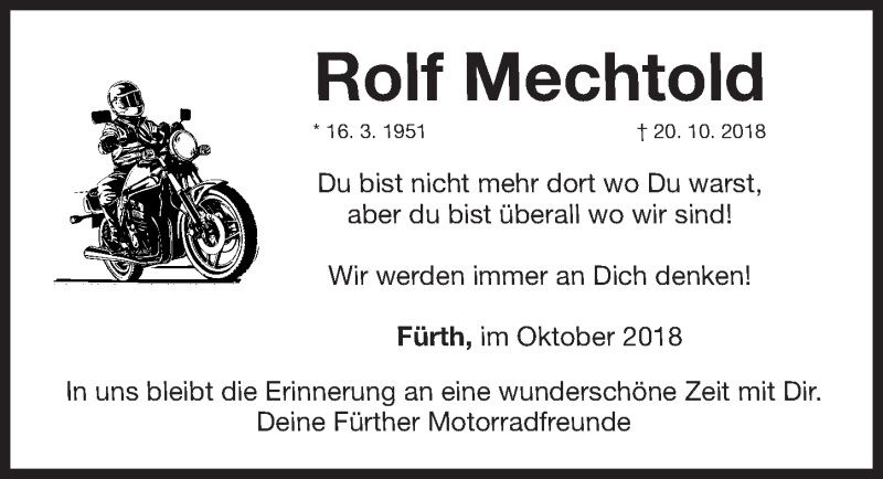  Traueranzeige für Rolf Mechtold vom 27.10.2018 aus Gesamtausgabe Nürnberger Nachrichten/ Nürnberger Ztg.