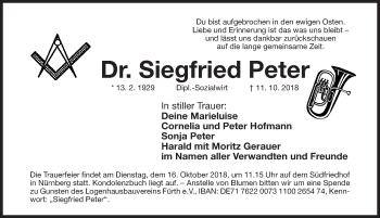 Traueranzeige von Siegfried Peter von Gesamtausgabe Nürnberger Nachrichten/ Nürnberger Ztg.