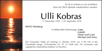 Traueranzeige von Ulli Kobras von Gesamtausgabe Nürnberger Nachrichten/ Nürnberger Ztg.