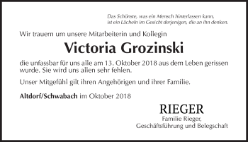 Traueranzeige von Victoria Grozinski von Fürther Nachrichten Lokal