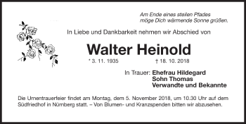 Traueranzeige von Walter Heinold von Gesamtausgabe Nürnberger Nachrichten/ Nürnberger Ztg.