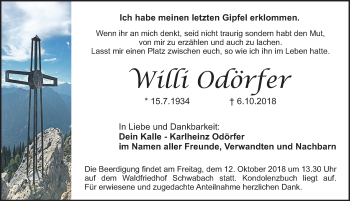 Traueranzeige von Willi Odörfer von Schwabach