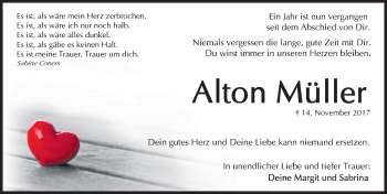 Traueranzeige von Alton Müller von Fürther Nachrichten Lokal