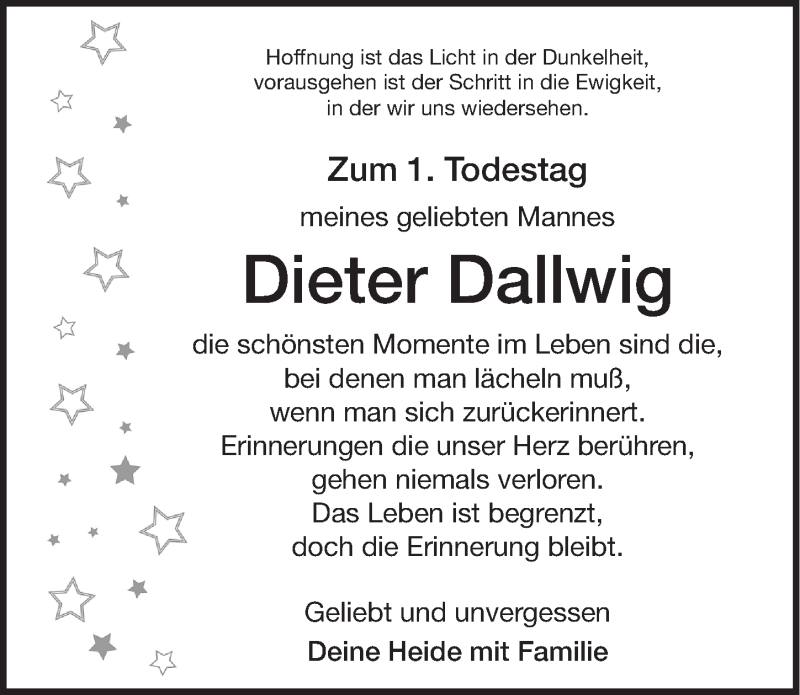  Traueranzeige für Dieter Dallwig vom 17.11.2018 aus Altmühl-Bote Lokal