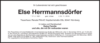 Traueranzeige von Else Herrmannsdörfer von Gesamtausgabe Nürnberger Nachrichten/ Nürnberger Ztg.