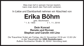 Traueranzeige von Erika Böhm von Gesamtausgabe Nürnberger Nachrichten/ Nürnberger Ztg.