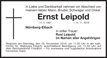 Traueranzeige von Ernst Leipold von Gesamtausgabe Nürnberger Nachrichten/ Nürnberger Ztg.