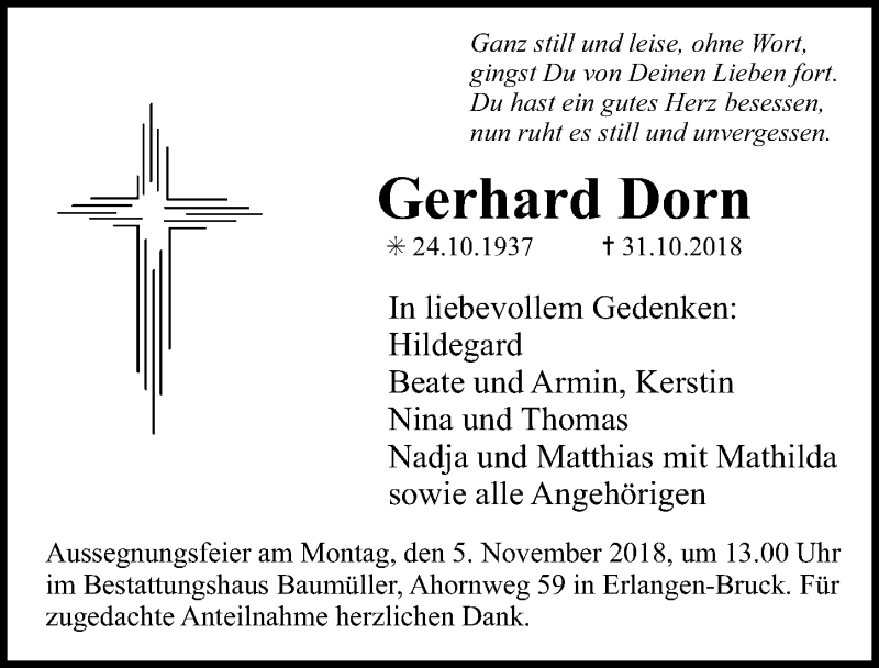 Traueranzeigen von Gerhard Dorn trauer.nn.de