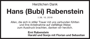 Traueranzeige von Hans Rabenstein von Gesamtausgabe Nürnberger Nachrichten/ Nürnberger Ztg.
