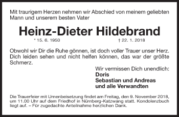 Traueranzeige von Heinz-Dieter Hildebrand von Gesamtausgabe Nürnberger Nachrichten/ Nürnberger Ztg.