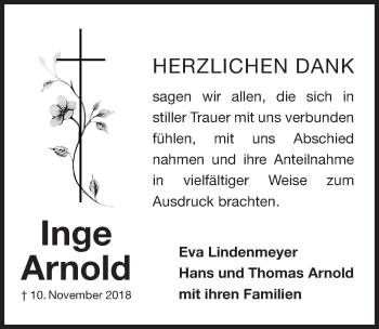 Traueranzeige von Inge Arnold von Gesamtausgabe Nürnberger Nachrichten/ Nürnberger Ztg.