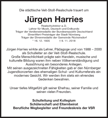 Traueranzeige von Jürgen Harries von Gesamtausgabe Nürnberger Nachrichten/ Nürnberger Ztg.