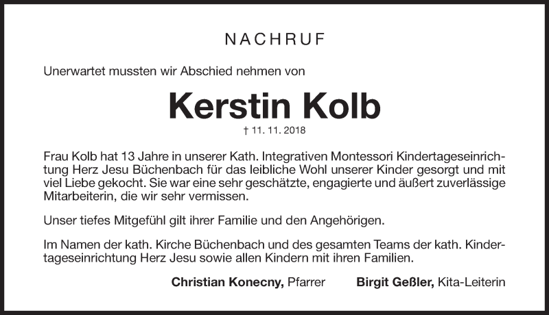 Traueranzeigen von Kerstin Kolb | trauer.nn.de