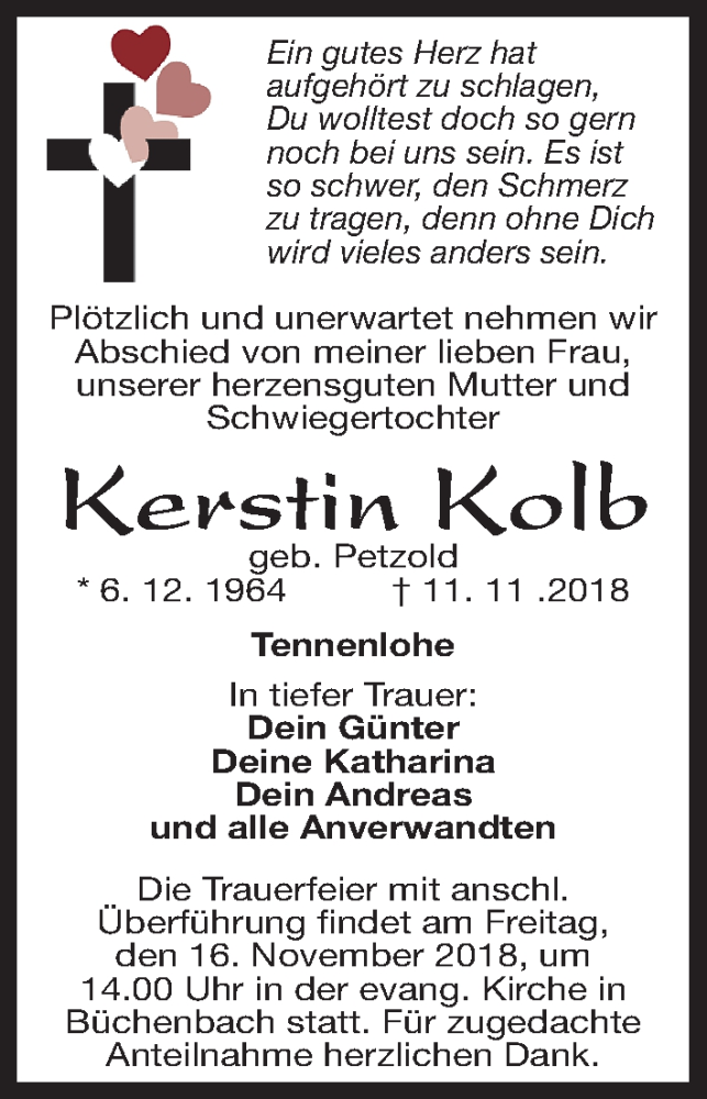  Traueranzeige für Kerstin Kolb vom 14.11.2018 aus Gesamtausgabe Nürnberger Nachrichten/ Nürnberger Ztg.
