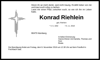 Traueranzeige von Konrad Riehlein von Gesamtausgabe Nürnberger Nachrichten/ Nürnberger Ztg.