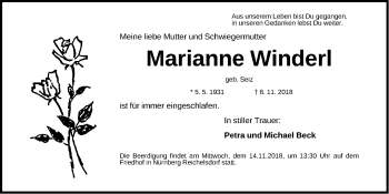 Traueranzeige von Marianne Winderl von Gesamtausgabe Nürnberger Nachrichten/ Nürnberger Ztg.