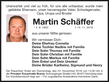 Traueranzeige von Martin Schäffer von Gesamtausgabe Nürnberger Nachrichten/ Nürnberger Ztg.