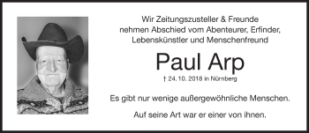 Traueranzeige von Paul Arp von Nordbayerische Nachrichten Herzogenaurach Lokal