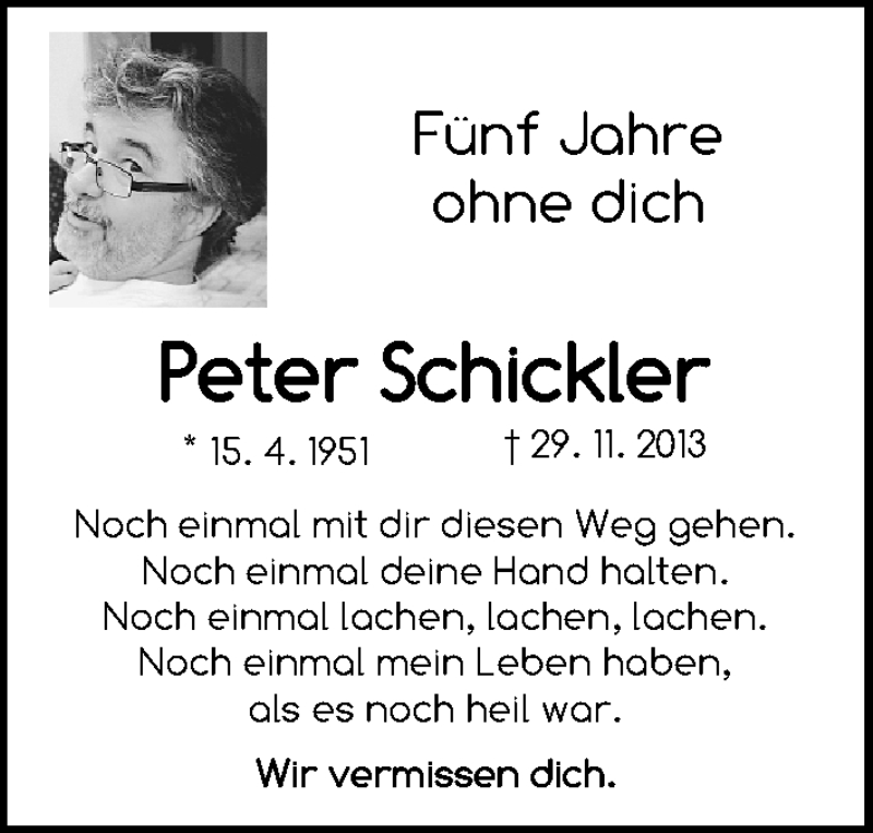  Traueranzeige für Peter Schickler vom 01.12.2018 aus Gesamtausgabe Nürnberger Nachrichten/ Nürnberger Ztg.