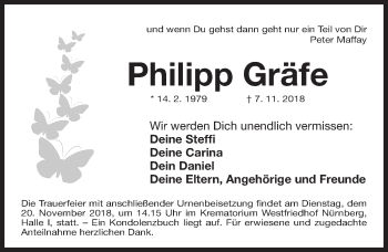 Traueranzeige von Philipp Gräfe von Gesamtausgabe Nürnberger Nachrichten/ Nürnberger Ztg.