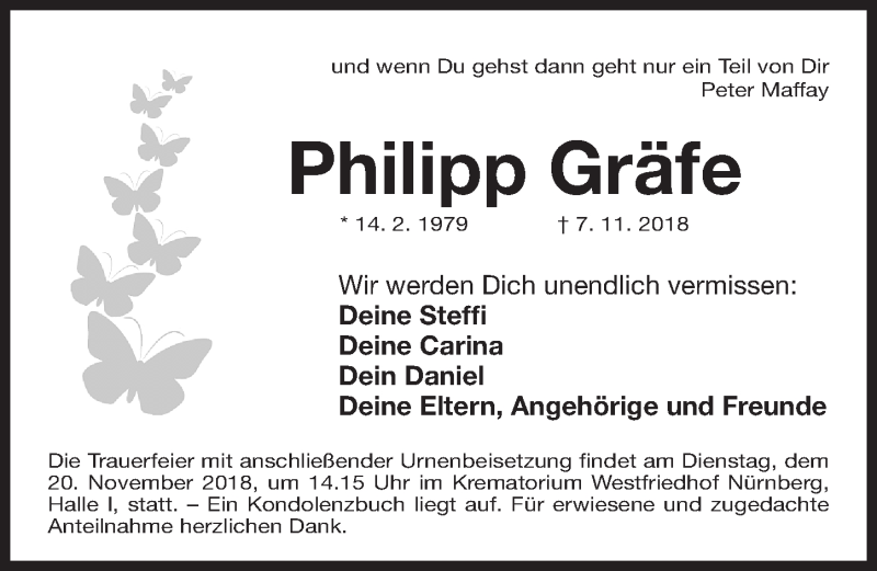  Traueranzeige für Philipp Gräfe vom 17.11.2018 aus Gesamtausgabe Nürnberger Nachrichten/ Nürnberger Ztg.