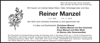 Traueranzeige von Reiner Manzel von Gesamtausgabe Nürnberger Nachrichten/ Nürnberger Ztg.