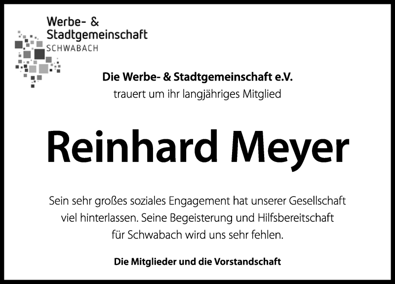 Traueranzeige für Reinhard Meyer vom 17.11.2018 aus Schwabach