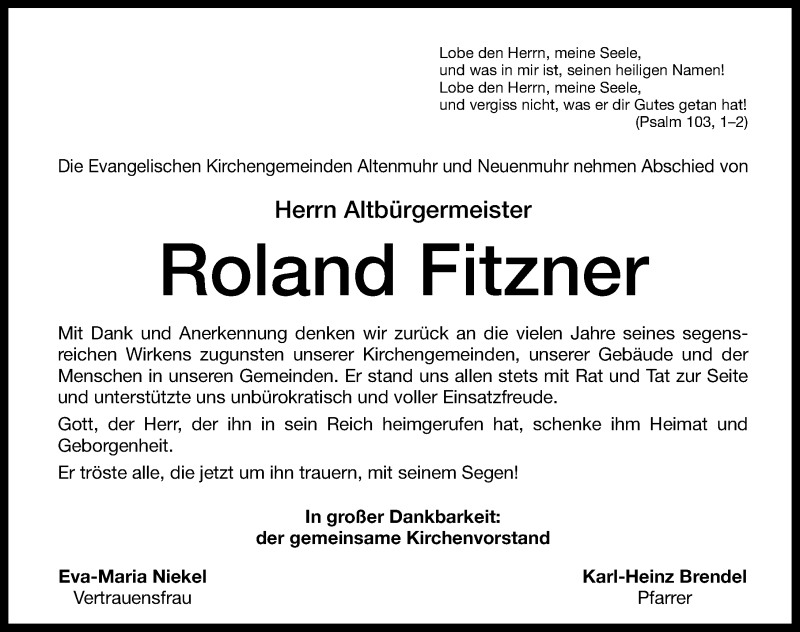  Traueranzeige für Roland Fitzner vom 30.11.2018 aus Altmühl-Bote Lokal