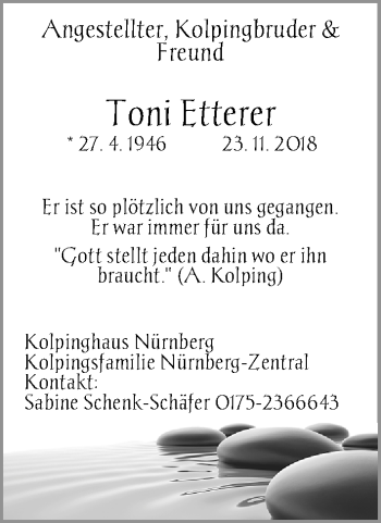 Traueranzeige von Toni Etterer von Gesamtausgabe Nürnberger Nachrichten/ Nürnberger Ztg.