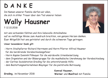 Traueranzeige von Walburga Hausner von Roth-Hilpoltsteiner Volkszeitung Lokal