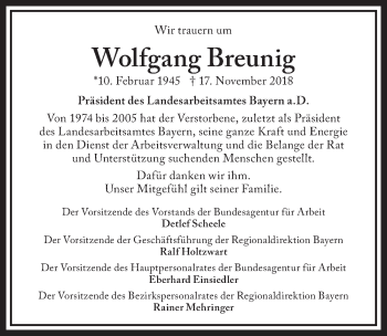 Traueranzeige von Wolfgang Breunig von Gesamtausgabe Nürnberger Nachrichten/ Nürnberger Ztg.