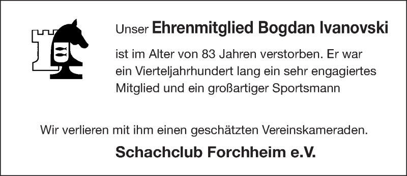  Traueranzeige für Bogdan Ivanovski vom 05.12.2018 aus Nordbayerische Nachrichten Forchheim Lokal