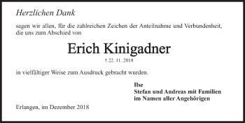 Traueranzeige von Erich Kinigadner von Erlanger Nachrichten Lokal