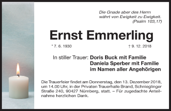 Traueranzeige von Ernst Emmerling von Gesamtausgabe Nürnberger Nachrichten/ Nürnberger Ztg.
