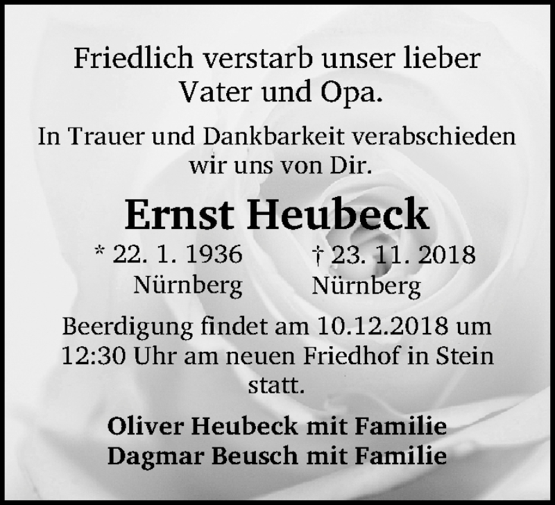 Traueranzeige für Ernst Heubeck vom 08.12.2018 aus Gesamtausgabe Nürnberger Nachrichten/ Nürnberger Ztg.