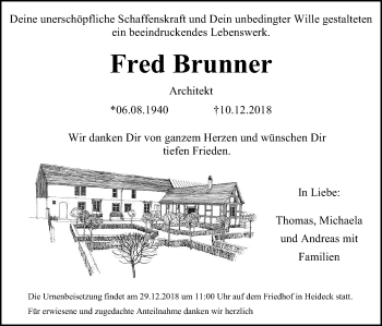 Traueranzeige von Fred Brunner von Roth-Hilpoltsteiner Volkszeitung Lokal