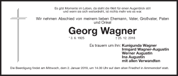 Traueranzeige von Georg Wagner von Gesamtausgabe Nürnberger Nachrichten/ Nürnberger Ztg.