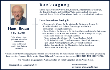 Traueranzeige von Hans Braun von Neumarkter Nachrichten Lokal