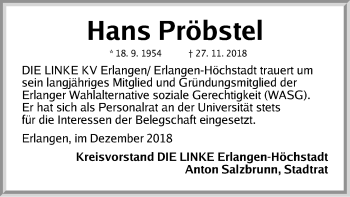 Traueranzeige von Hans Pröbstel von Erlanger Nachrichten Lokal