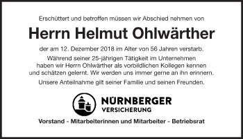 Traueranzeige von Helmut Ohlwärther von Gesamtausgabe Nürnberger Nachrichten/ Nürnberger Ztg.