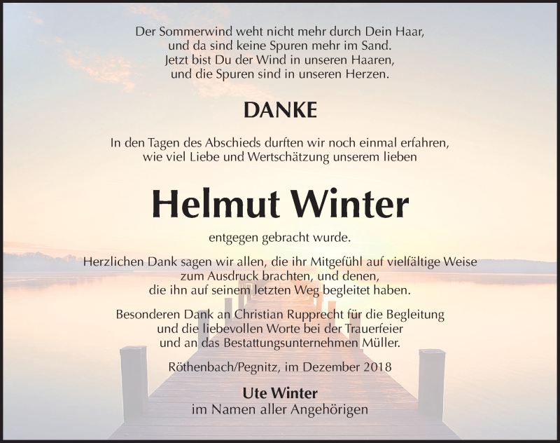  Traueranzeige für Helmut Winter vom 22.12.2018 aus Gesamtausgabe Nürnberger Nachrichten/ Nürnberger Ztg.