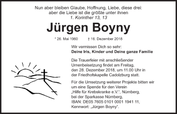 Traueranzeige von Jürgen Boyny von Fürther Nachrichten Lokal