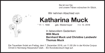 Traueranzeige von Katharina Muck von Gesamtausgabe Nürnberger Nachrichten/ Nürnberger Ztg.