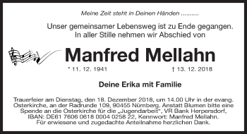 Traueranzeige von Manfred Mellahn von Gesamtausgabe Nürnberger Nachrichten/ Nürnberger Ztg.