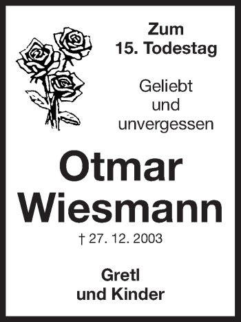 Traueranzeige von Otmar Wiesmann von Erlanger Nachrichten Lokal