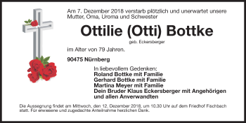 Traueranzeige von Ottilie Bottke von Gesamtausgabe Nürnberger Nachrichten/ Nürnberger Ztg.
