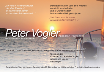 Traueranzeige von Pater Vogler von Gesamtausgabe Nürnberger Nachrichten/ Nürnberger Ztg.